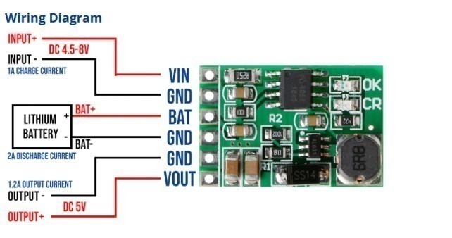 מודול משולב טעינת סוללה ליתיום 3.7V ומעלה למתח 5V