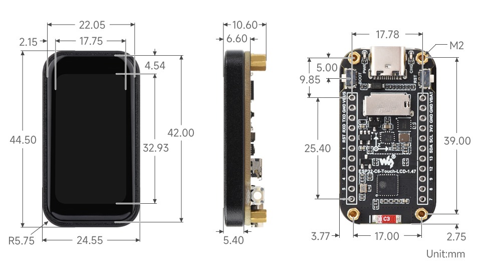 לוח פיתוח ESP32-C6 עם מסך מגע גודל ''1.47 – תמונה 4