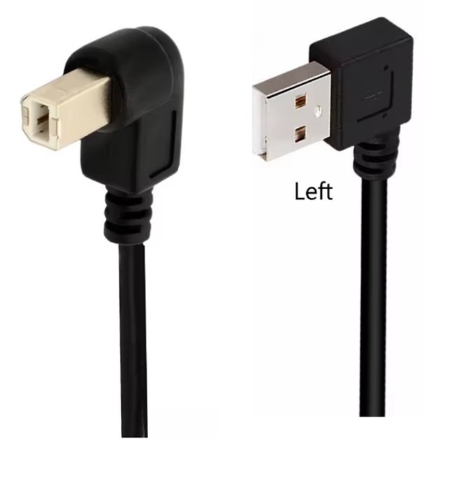 כבל USB A זכר זוית ישרה שמאלה ל- USB B זכר זוית ישרה שמאלה באורך 0.3 מטר