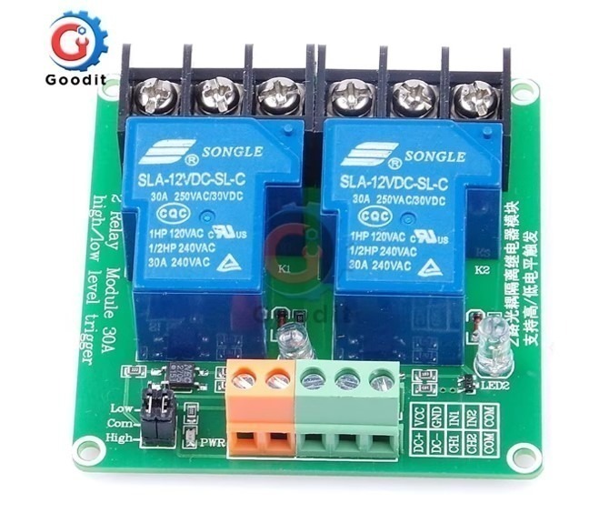 מודול 2 ממסרים 12V לעומס עד 30A