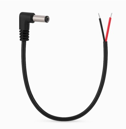 מחבר DC 5.5X2.5 זכר זוית ישרה עם חוטים 0.5מ"מ באורך 30 ס"מ