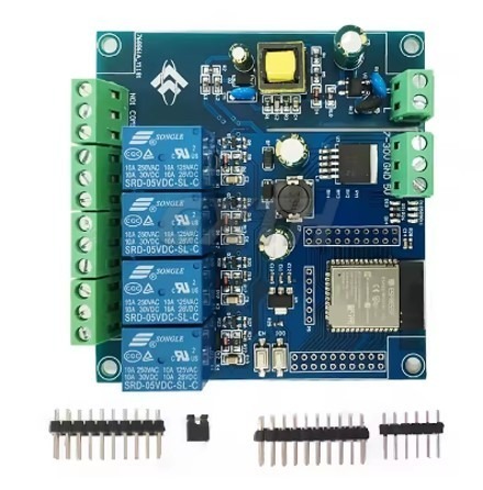 מודול 4 ממסרים בשליטת מיקרו-בקר ESP32-Wroom כולל הזנה מתח AC