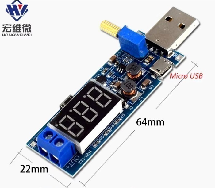 מודול HW132 מייצב מתח כניסה בטווח 3.5-12V למתח משתנה 1.2-24V עם תצוגה – תמונה 4