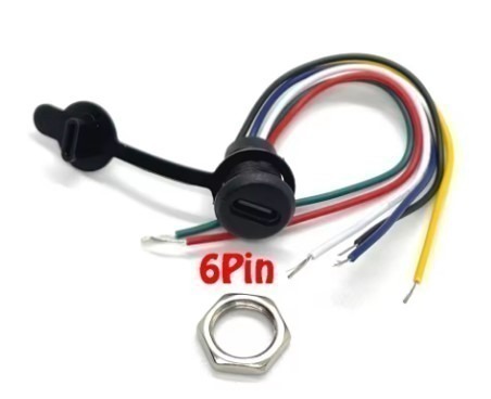 מחבר Type C נקבה 6 חוטים לפאנל לחיצה עגול